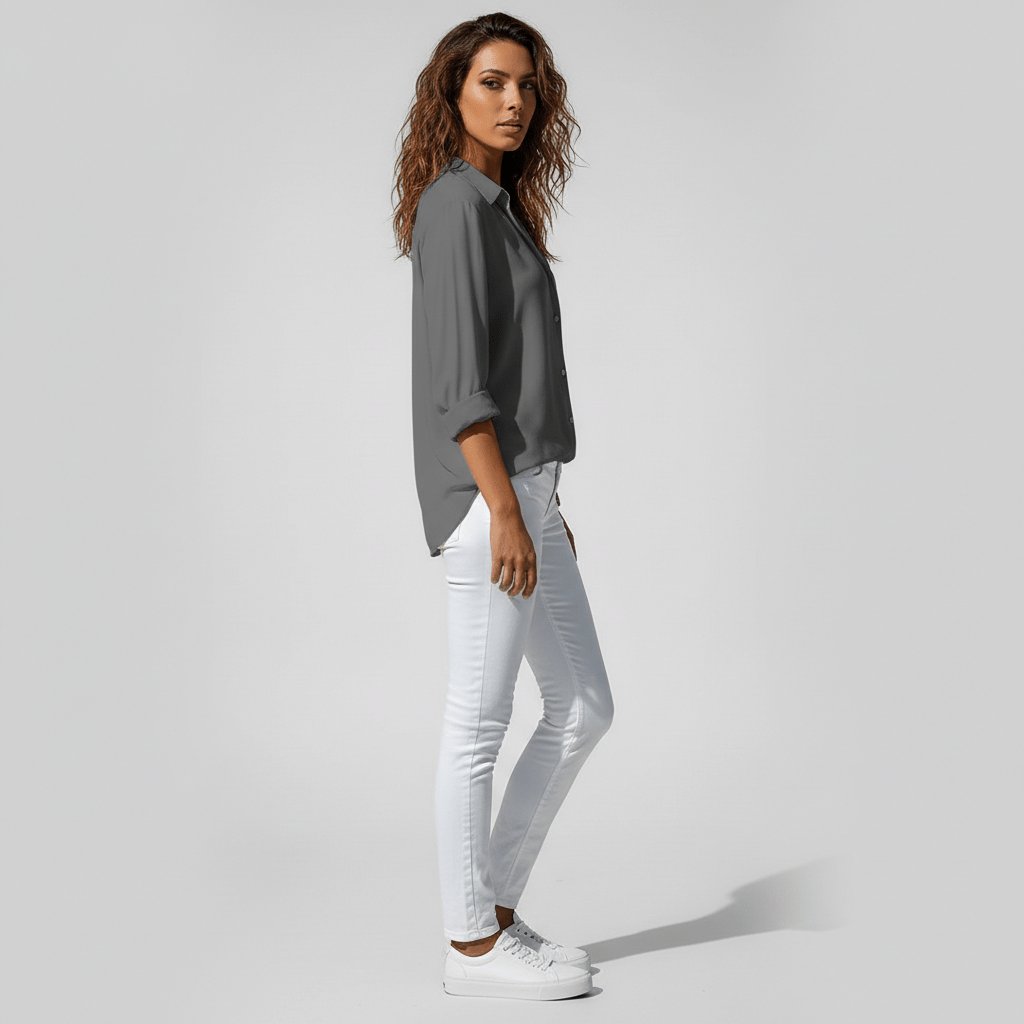 Damen Langarm-Bluse mit Hemdkragen und Knopfleiste in Relaxed Fit