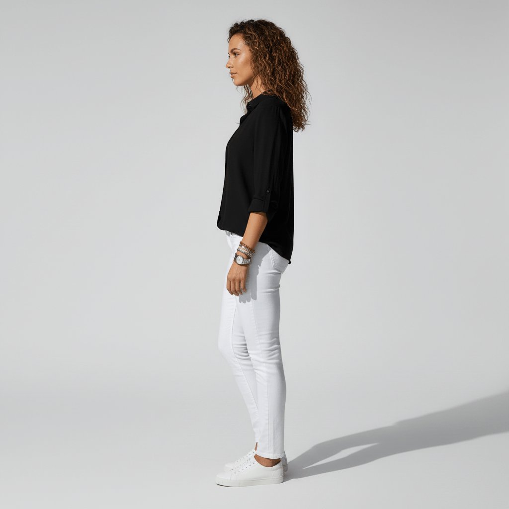 Damen Langarm-Bluse mit Hemdkragen und Knopfleiste in Relaxed Fit
