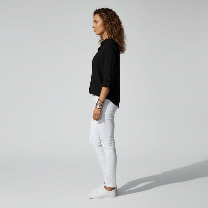 Damen Langarm-Bluse mit Hemdkragen und Knopfleiste in Relaxed Fit