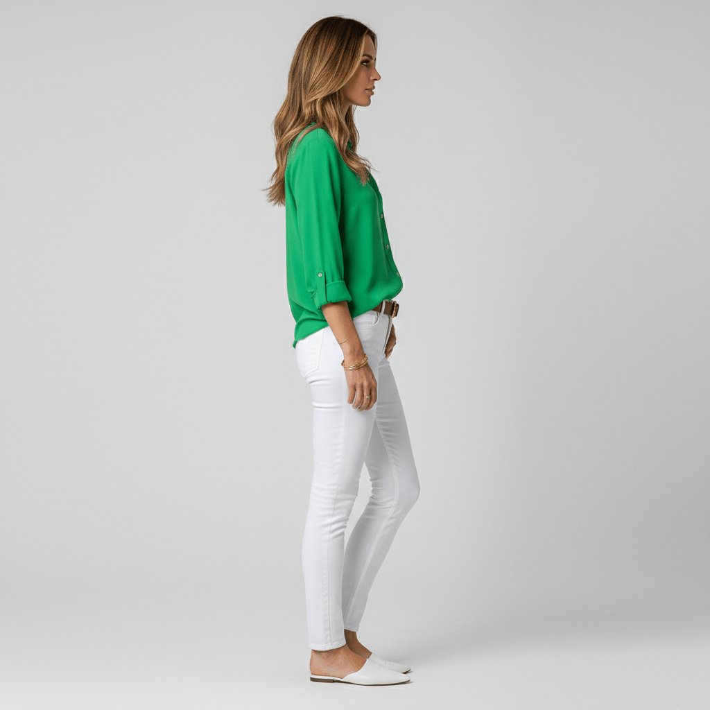Damen Langarm-Bluse mit Hemdkragen und Knopfleiste in Relaxed Fit