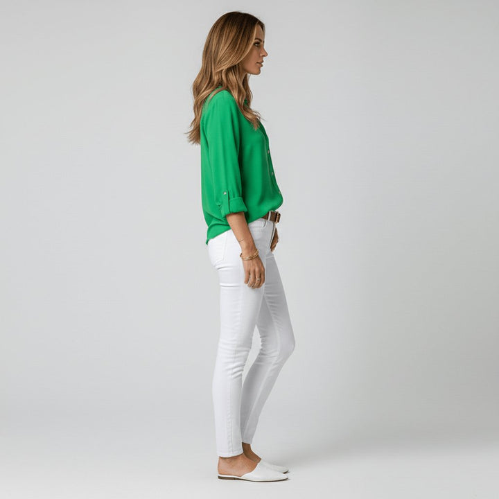 Damen Langarm-Bluse mit Hemdkragen und Knopfleiste in Relaxed Fit