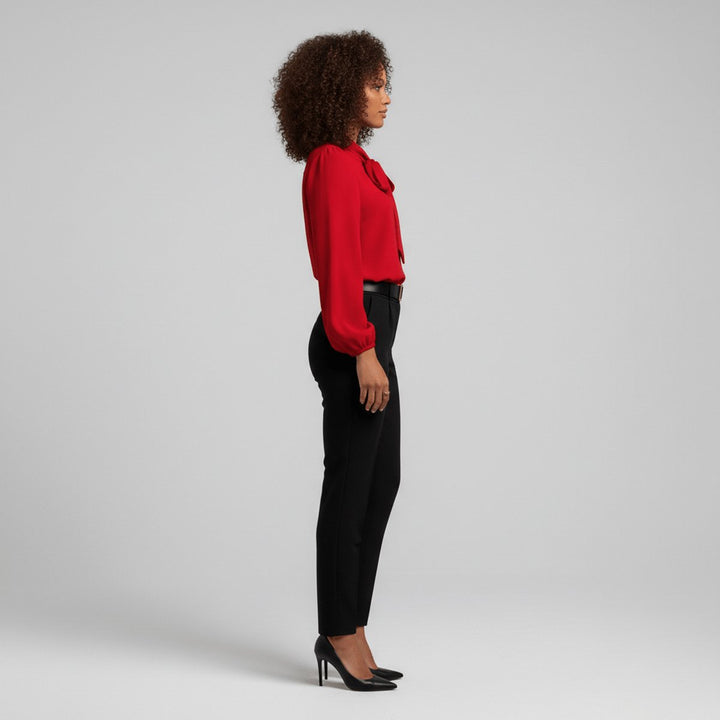 Damen Langarm-Bluse mit Schleifenkragen und weitem Schnitt