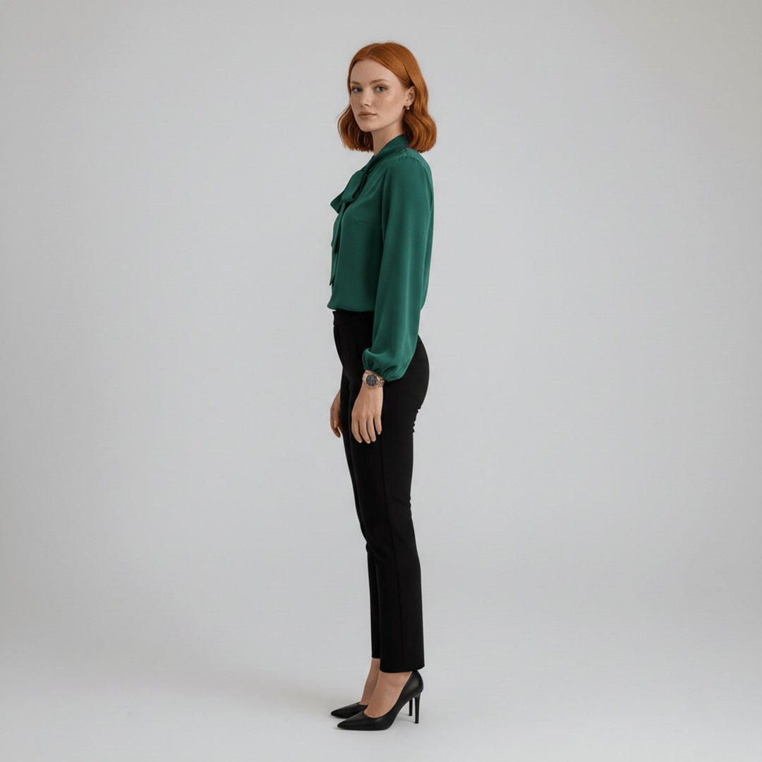 Damen Langarm-Bluse mit Schleifenkragen und weitem Schnitt