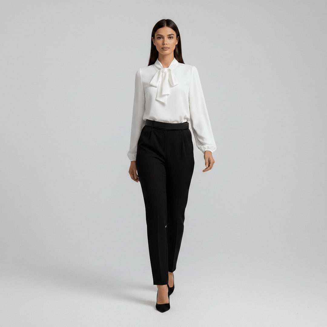 Damen Langarm-Bluse mit Schleifenkragen und weitem Schnitt