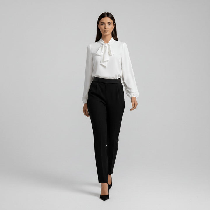 Damen Langarm-Bluse mit Schleifenkragen und weitem Schnitt