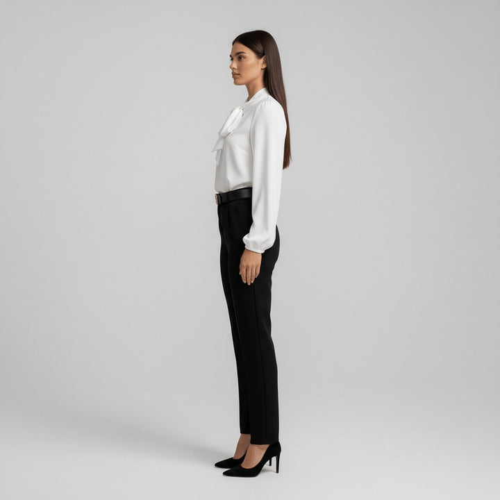 Damen Langarm-Bluse mit Schleifenkragen und weitem Schnitt
