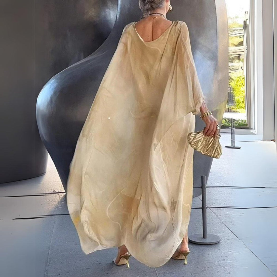 Damen Langarm-Maxikleid fließend Rundhals festlich elegant