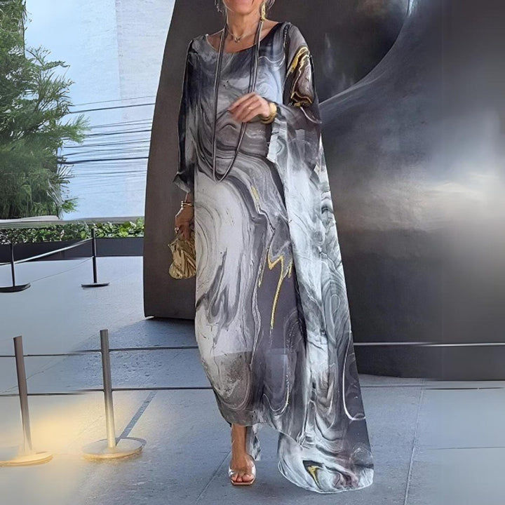 Damen Langarm-Maxikleid fließend Rundhals festlich elegant