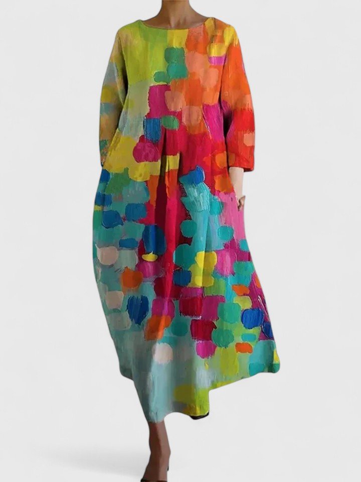 Damen Langarm Midi-Kleid mit Schildkröten-Print - Flower 3