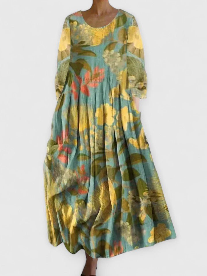 Damen Langarm Midi-Kleid mit Schildkröten-Print - Flower 4