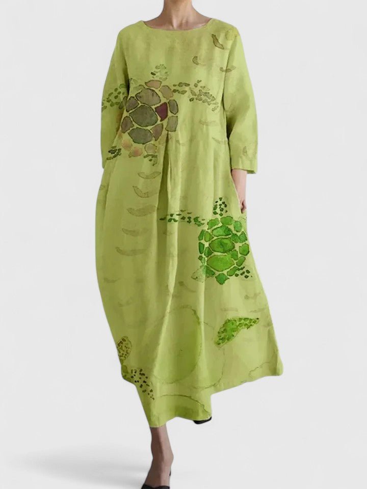 Damen Langarm Midi-Kleid mit Schildkröten-Print - Flower 5
