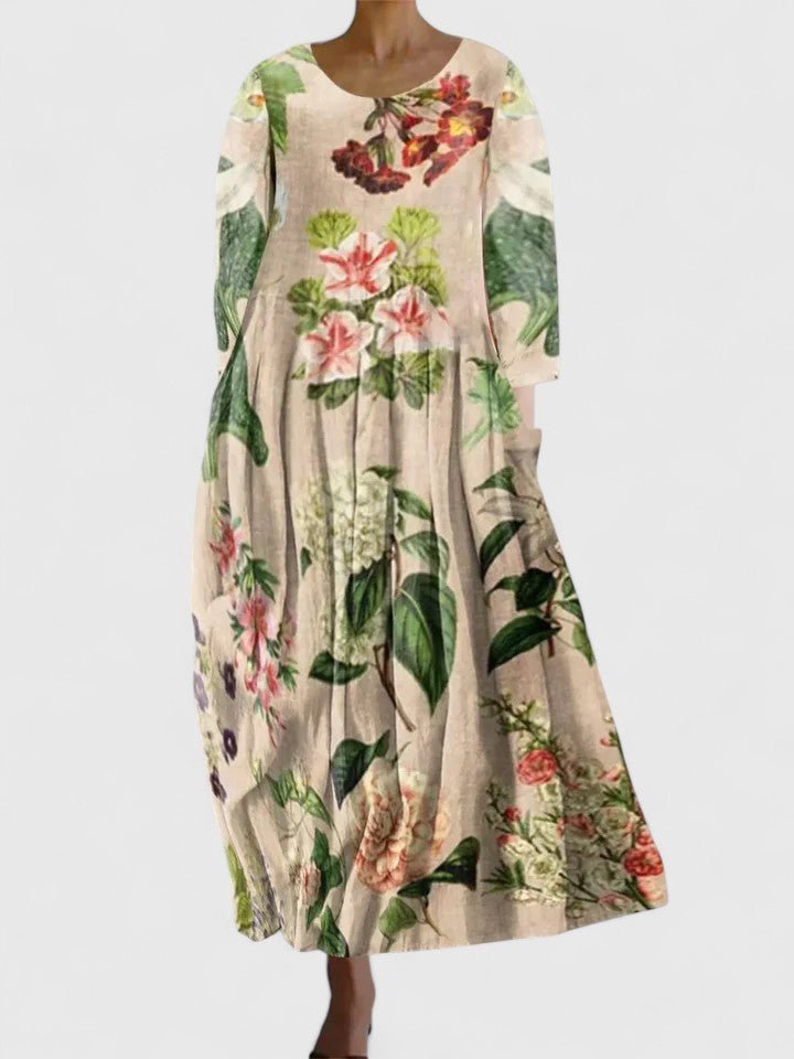 Damen Langarm Midi-Kleid mit Schildkröten-Print - Flower 6
