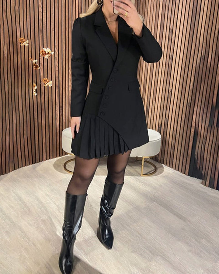 Damen Langarm Plissee Blazer Formal Dress Mini