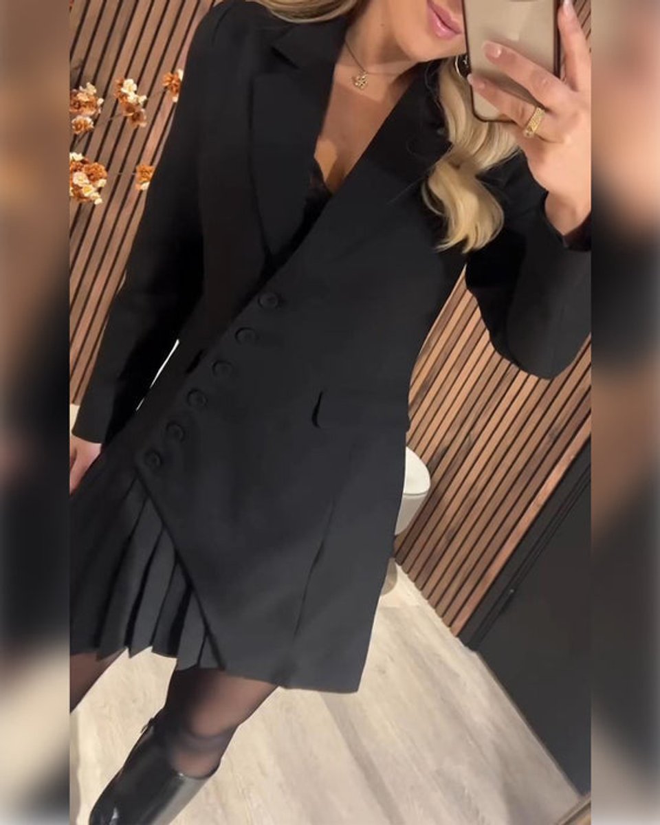 Damen Langarm Plissee Blazer Formal Dress Mini