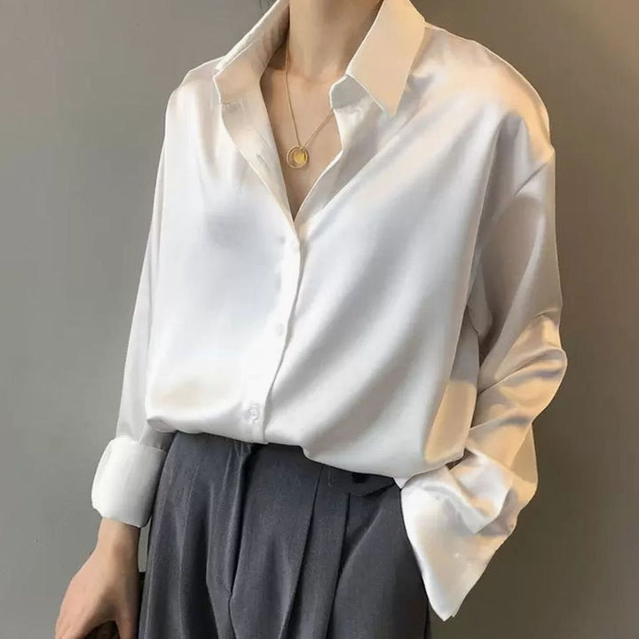 Damen Langarm-Seidenbluse mit Knopfleiste für Stil