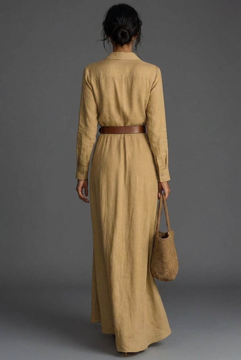 Damen Langarm Wickel Maxi Kleid mit Gürtel