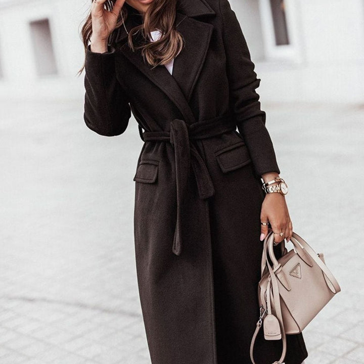 Damen Langer Gürtel-Mantel im lässigen Streetstyle - Schwarz