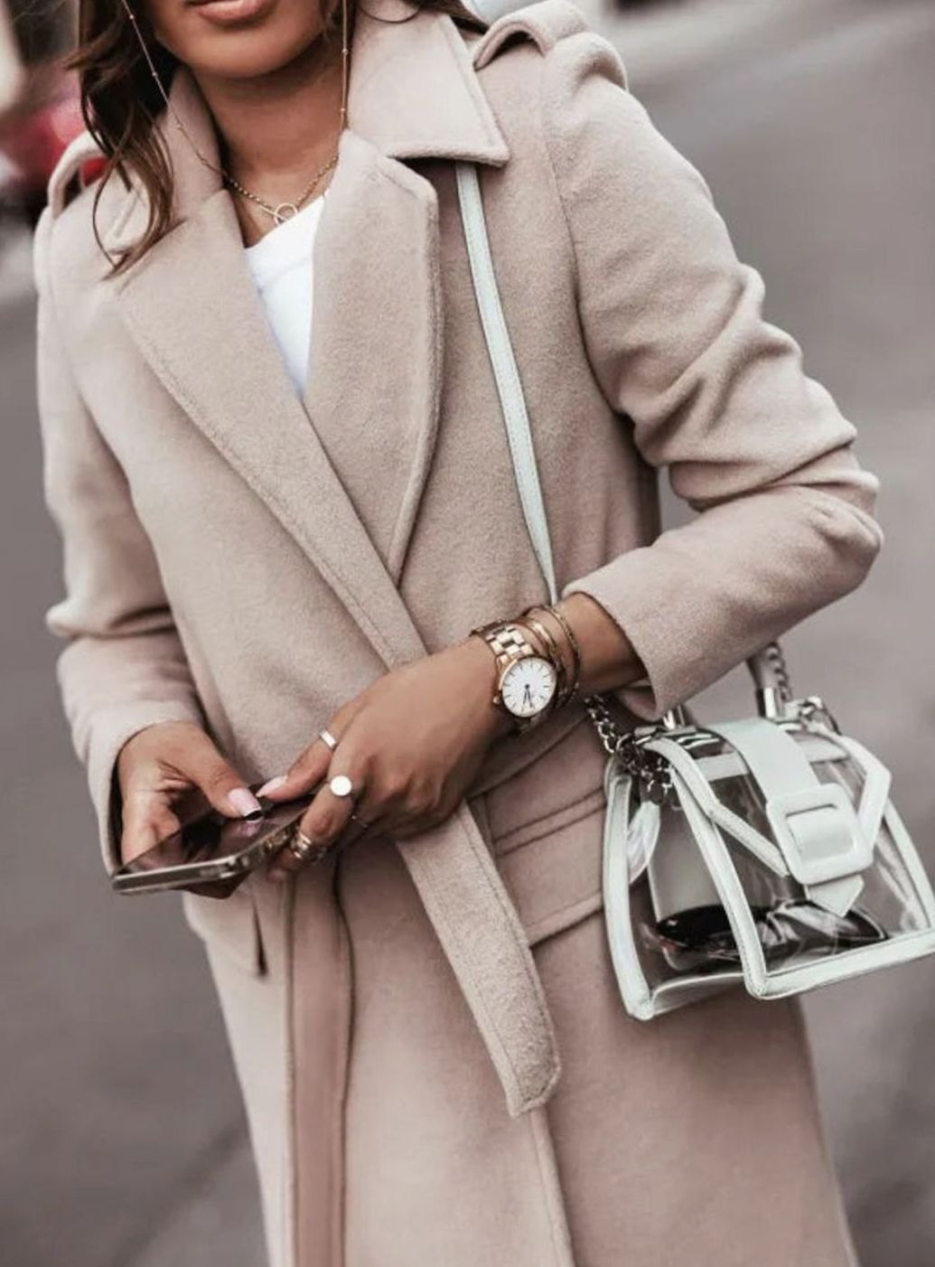Damen Langer Gürtel-Mantel im lässigen Streetstyle