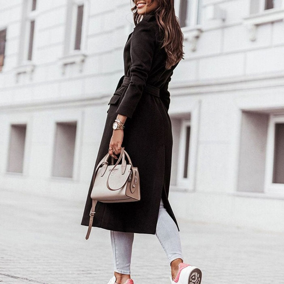 Damen Langer Gürtel-Mantel im lässigen Streetstyle