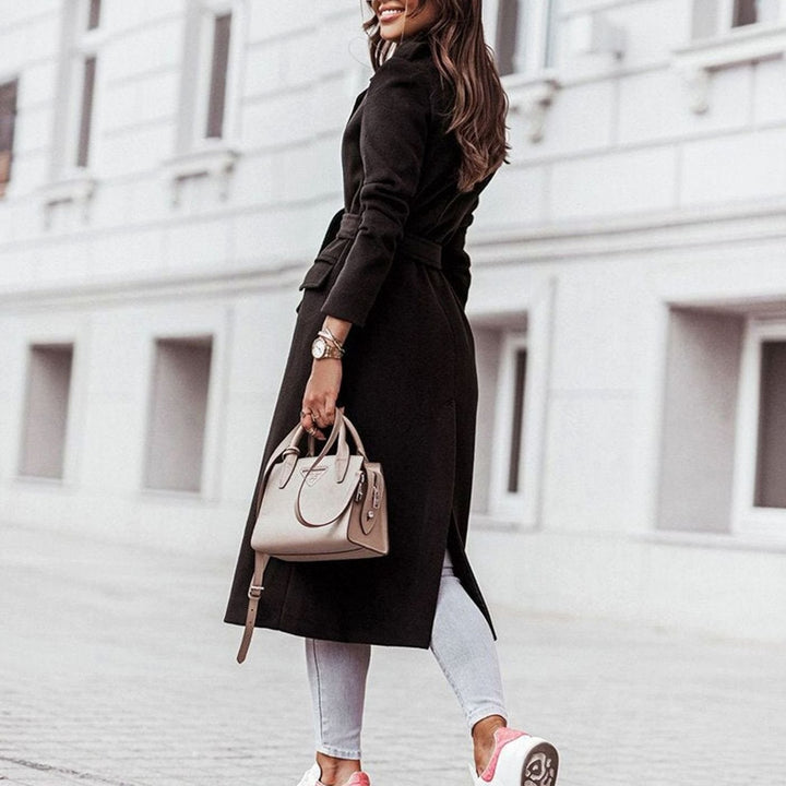Damen Langer Gürtel-Mantel im lässigen Streetstyle