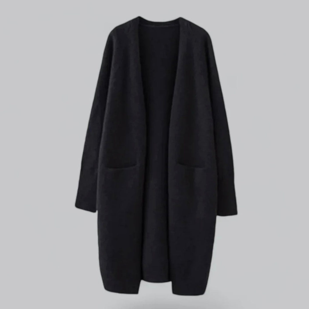 Damen Langer Offener-Front Oversized Strickjacke mit Taschen - Schwarz