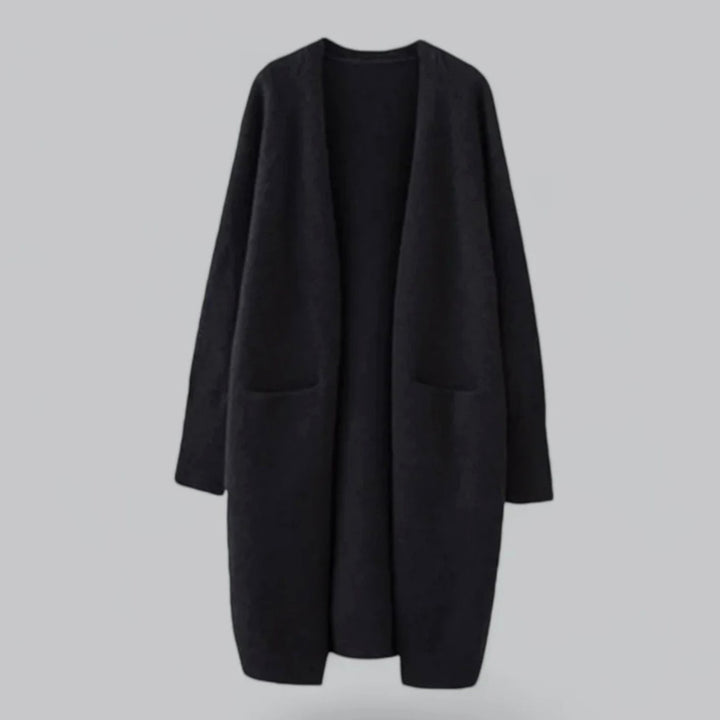 Damen Langer Offener-Front Oversized Strickjacke mit Taschen - Schwarz