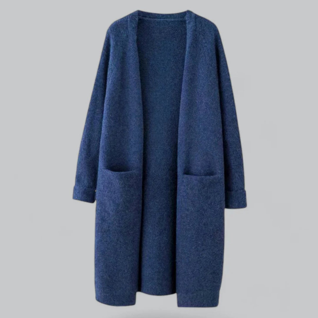 Damen Langer Offener-Front Oversized Strickjacke mit Taschen - Königsblau
