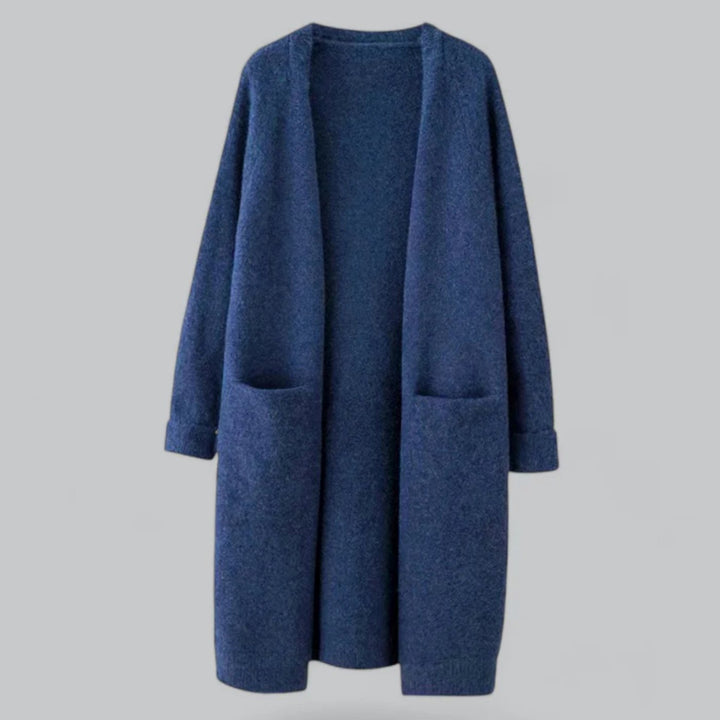 Damen Langer Offener-Front Oversized Strickjacke mit Taschen - Königsblau