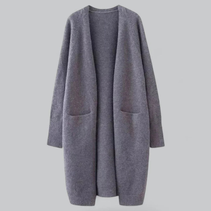 Damen Langer Offener-Front Oversized Strickjacke mit Taschen - Dunkelgrau
