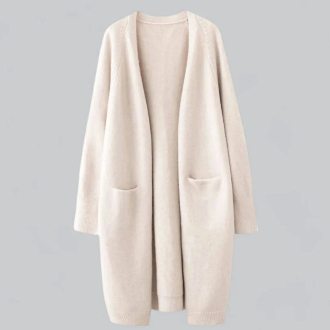 Damen Langer Offener-Front Oversized Strickjacke mit Taschen - Khaki