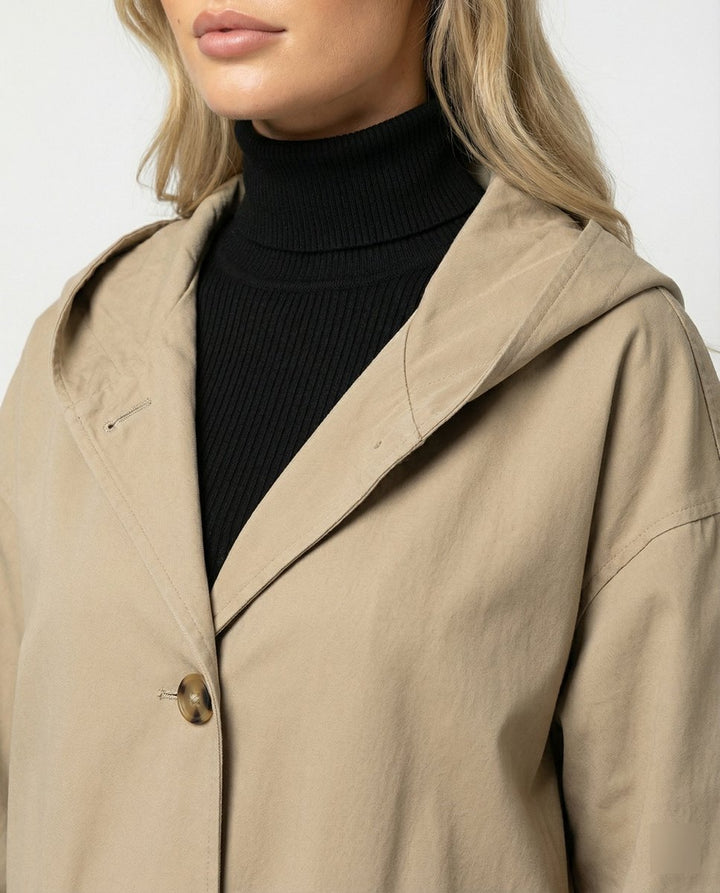Damen Langer Wasserabweisender Windproof Trench Coat mit Kapuze