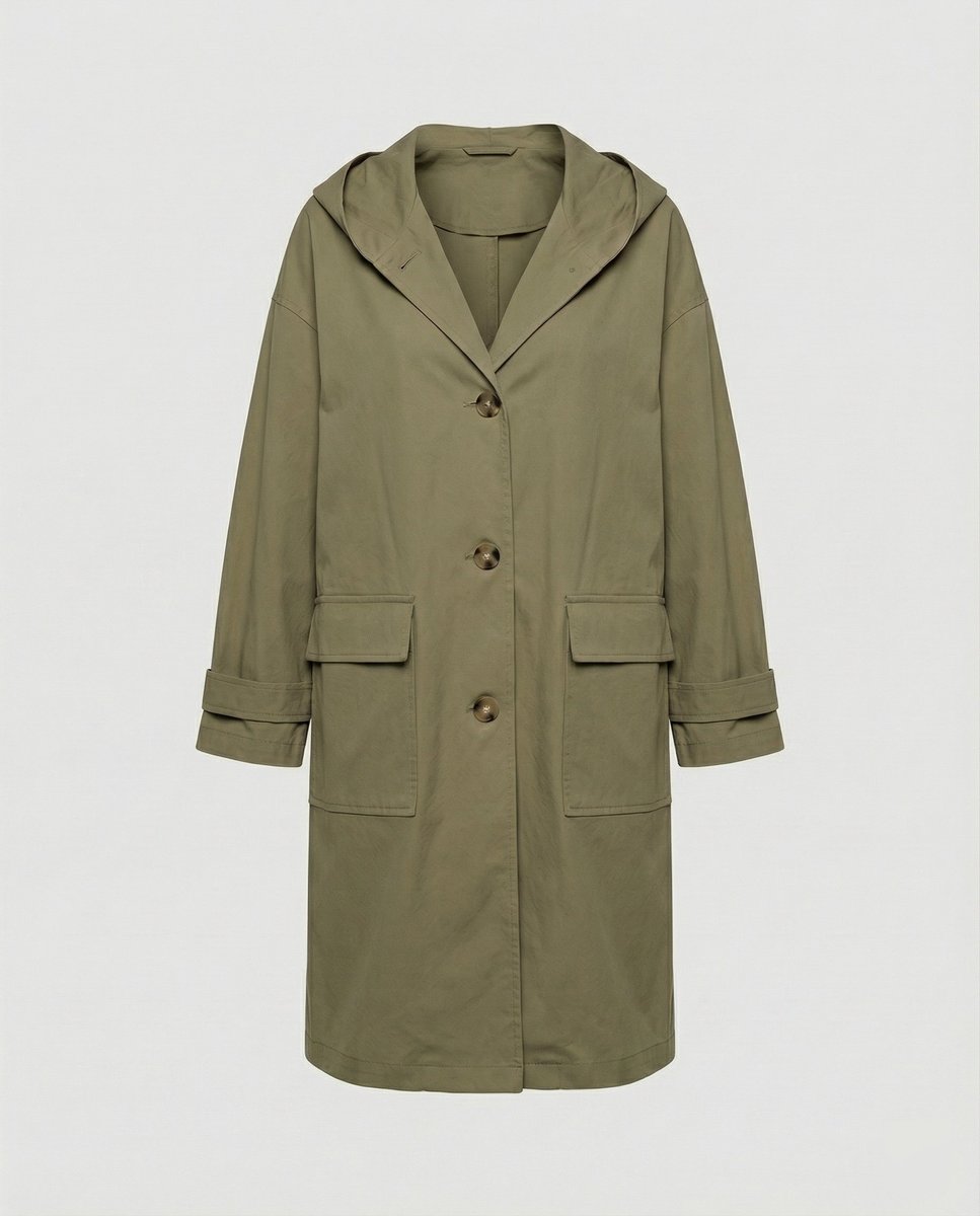 Damen Langer Wasserabweisender Windproof Trench Coat mit Kapuze - Grün