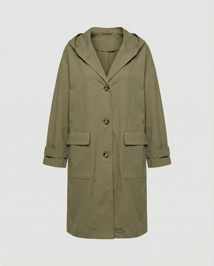 Damen Langer Wasserabweisender Windproof Trench Coat mit Kapuze - Grün