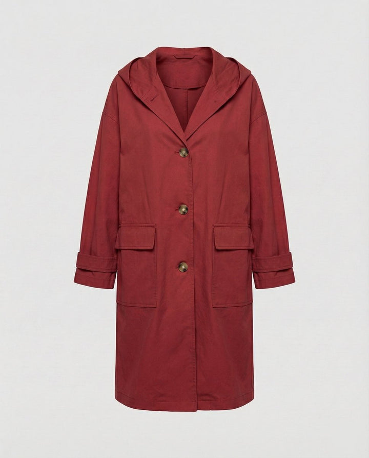 Damen Langer Wasserabweisender Windproof Trench Coat mit Kapuze - Rot