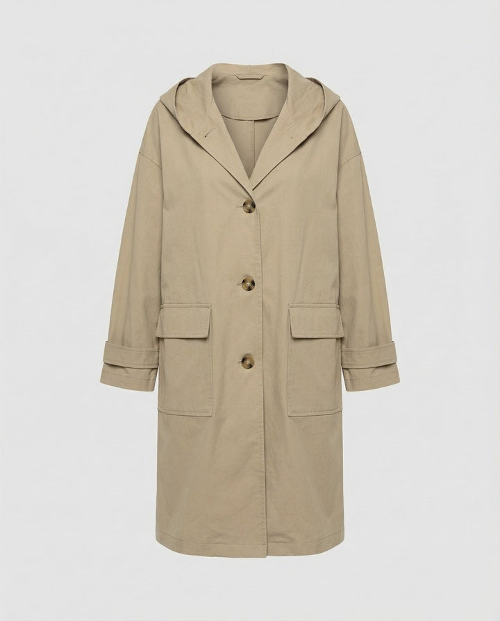 Damen Langer Wasserabweisender Windproof Trench Coat mit Kapuze