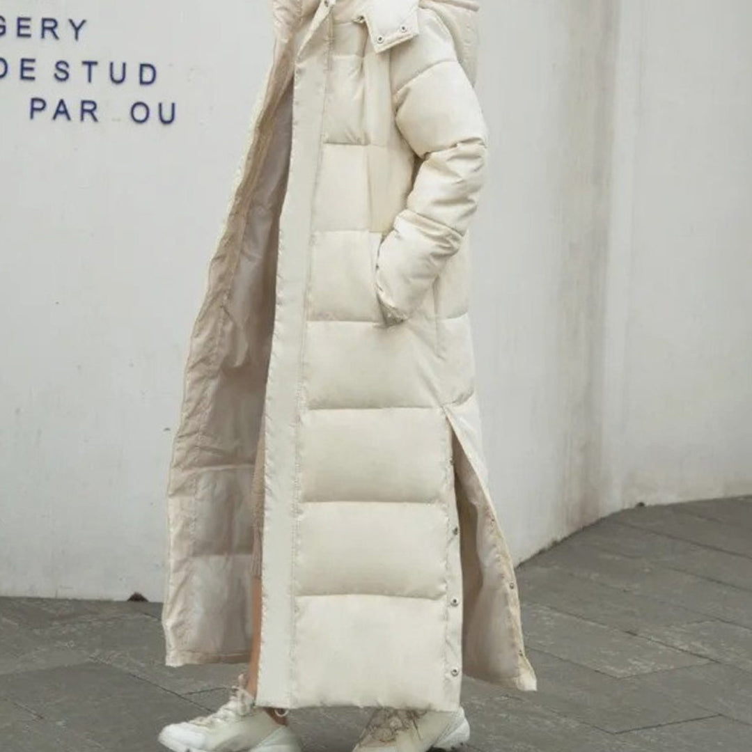 Damen Langer Wärmegedämmter Stehkragen Steppmantel - Beige