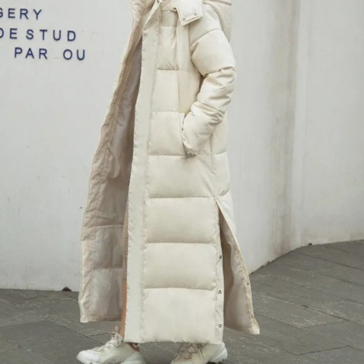 Damen Langer Wärmegedämmter Stehkragen Steppmantel - Beige
