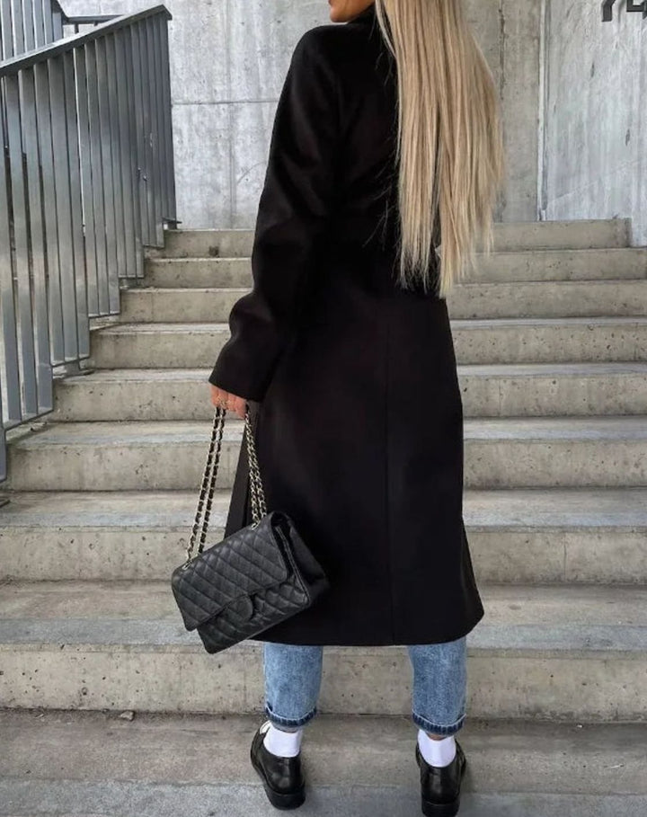 Damen Langer Zweireihiger Wintermantel Eleganter Longmantel