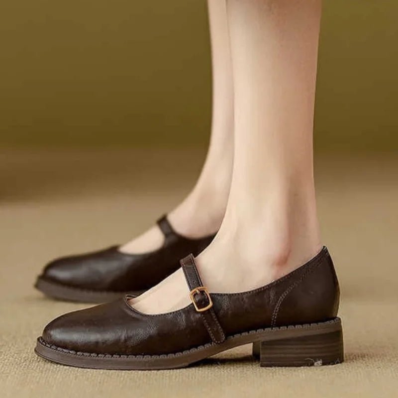 Damen Leder Mary-Jane-Schuhe Verstellbarer Riemen Niedriger Blockabsatz