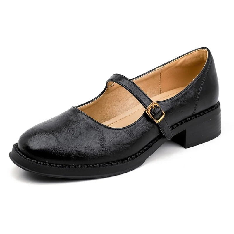 Damen Leder Mary-Jane-Schuhe Verstellbarer Riemen Niedriger Blockabsatz