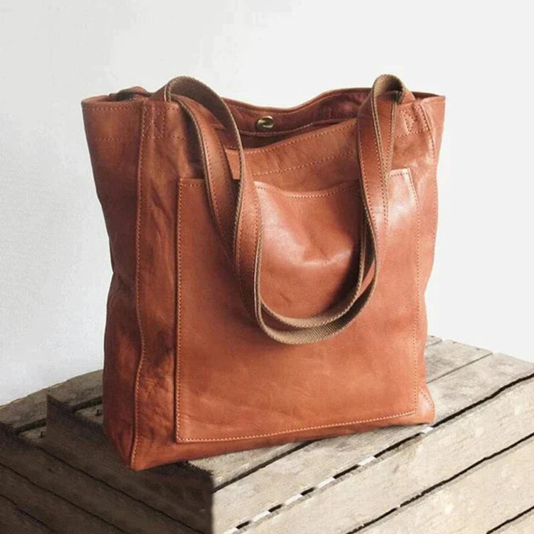 Damen Leder Tote Bag Geräumige Schultertasche im Vintage-Stil - Braun
