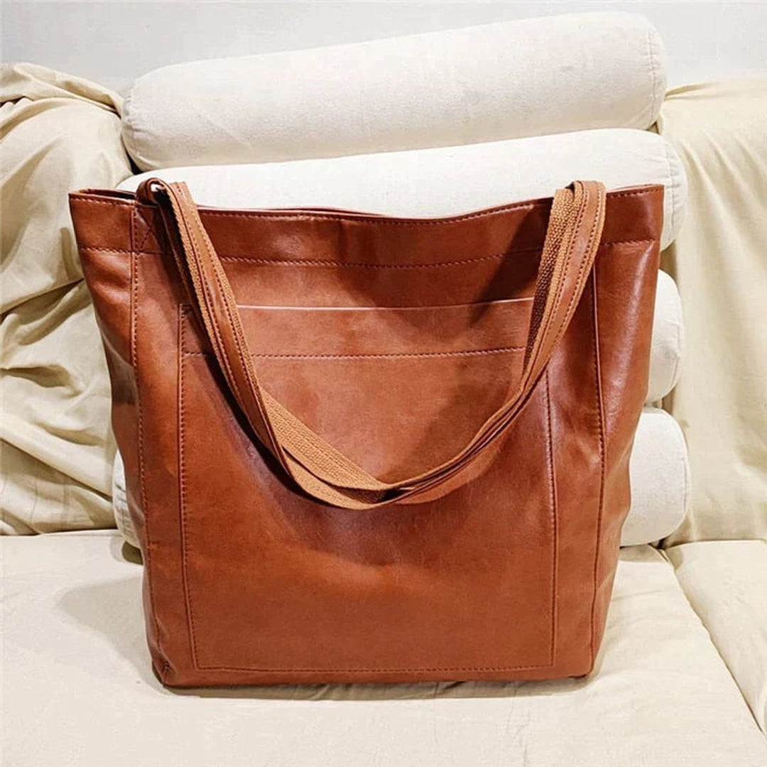 Damen Leder Tote Bag Geräumige Schultertasche im Vintage-Stil
