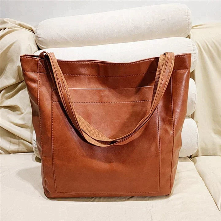 Damen Leder Tote Bag Geräumige Schultertasche im Vintage-Stil