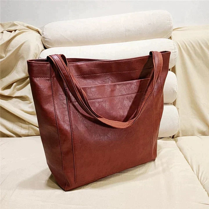 Damen Leder Tote Bag Geräumige Schultertasche im Vintage-Stil - Rot