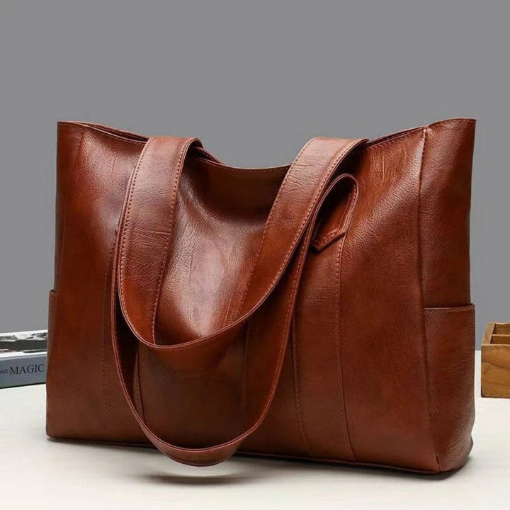 Damen Leder Tote Bag Große Kapazität Vintage Schultertasche - Braun