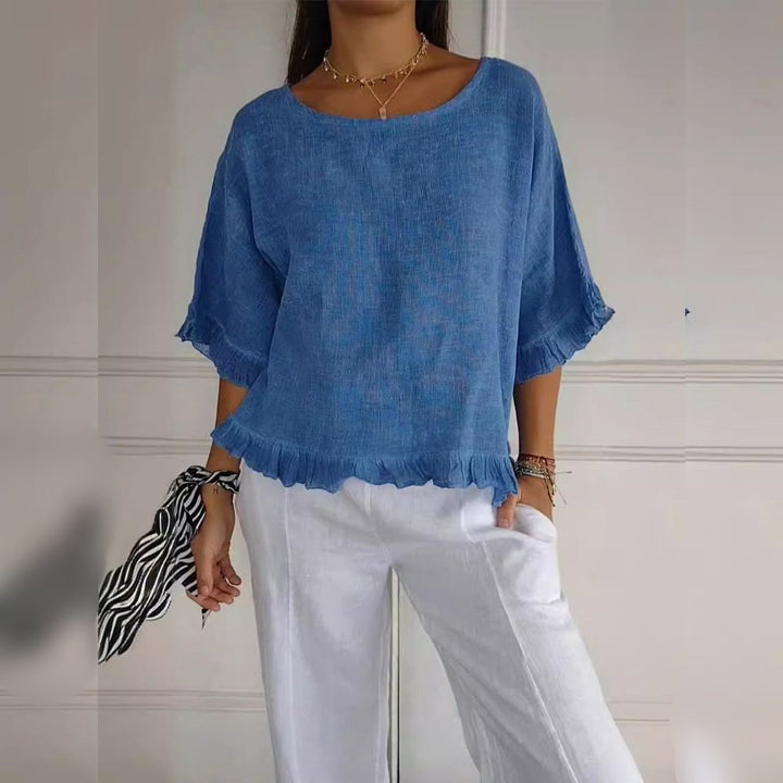 Damen Leichte Rüschen Bluse Kurze Ärmel