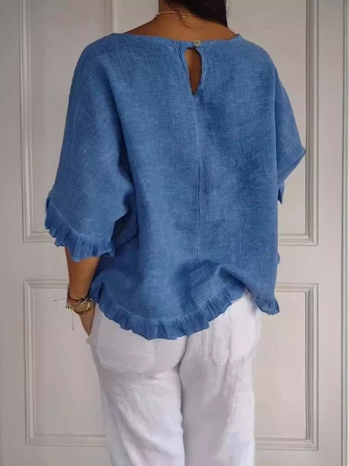 Damen Leichte Rüschen Bluse Kurze Ärmel