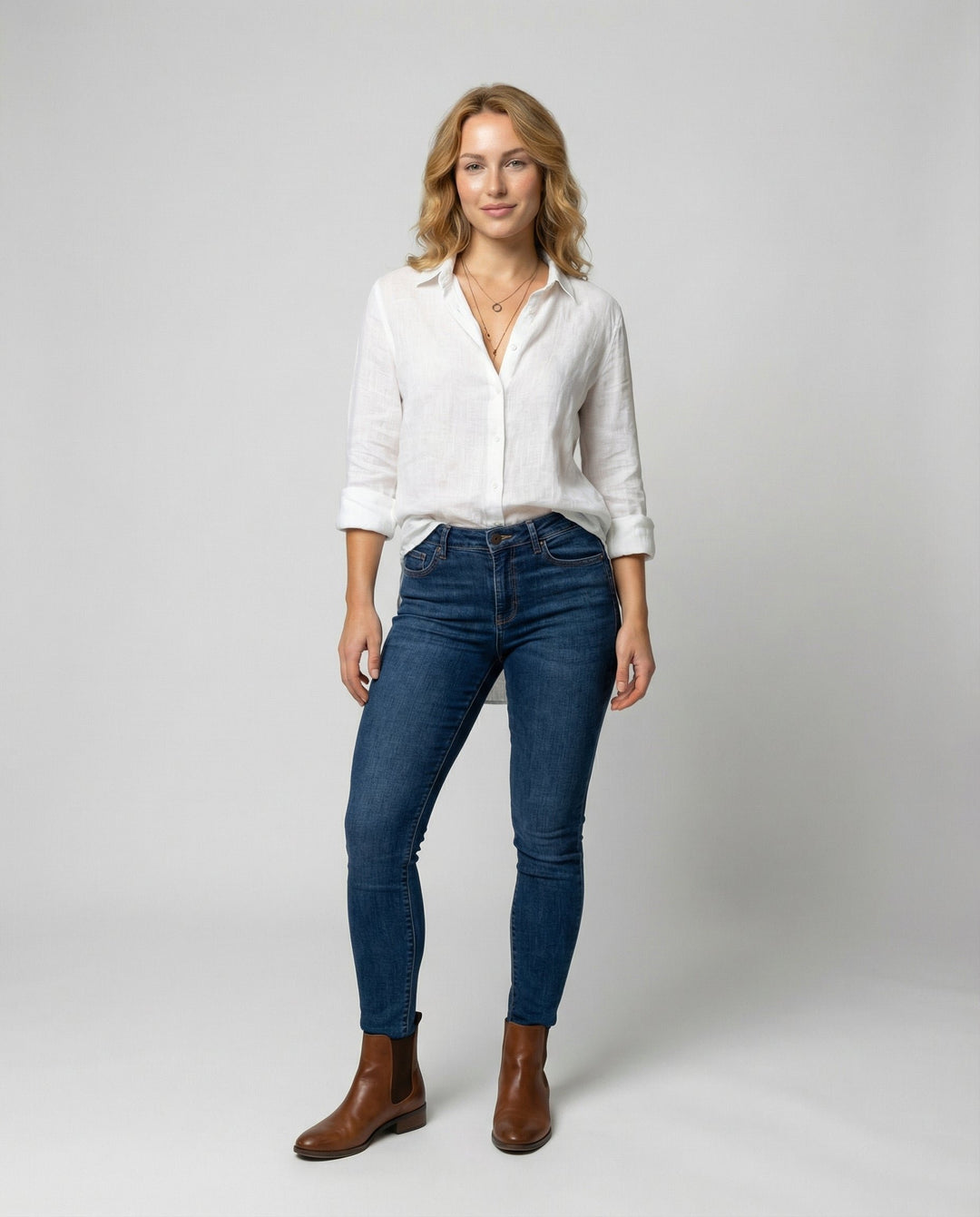 Damen Leinenstil Dreiviertelarm Klassische Bluse
