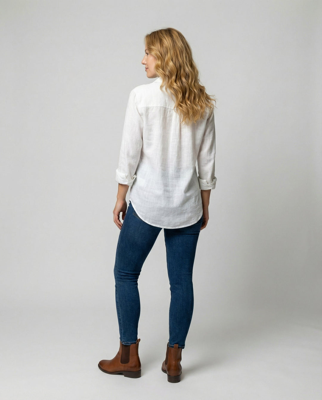 Damen Leinenstil Dreiviertelarm Klassische Bluse