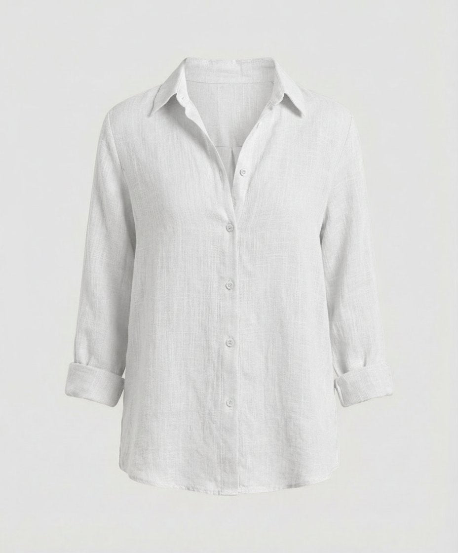 Damen Leinenstil Dreiviertelarm Klassische Bluse